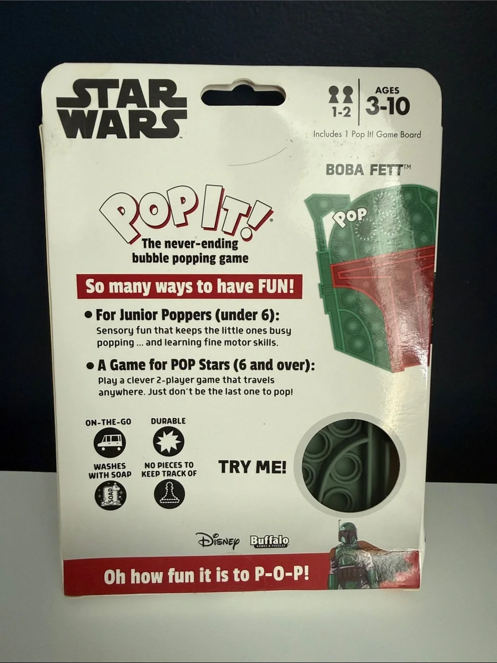 Disney Star Wars Pop It! Boba Fett Silicone Toy - Green & Red